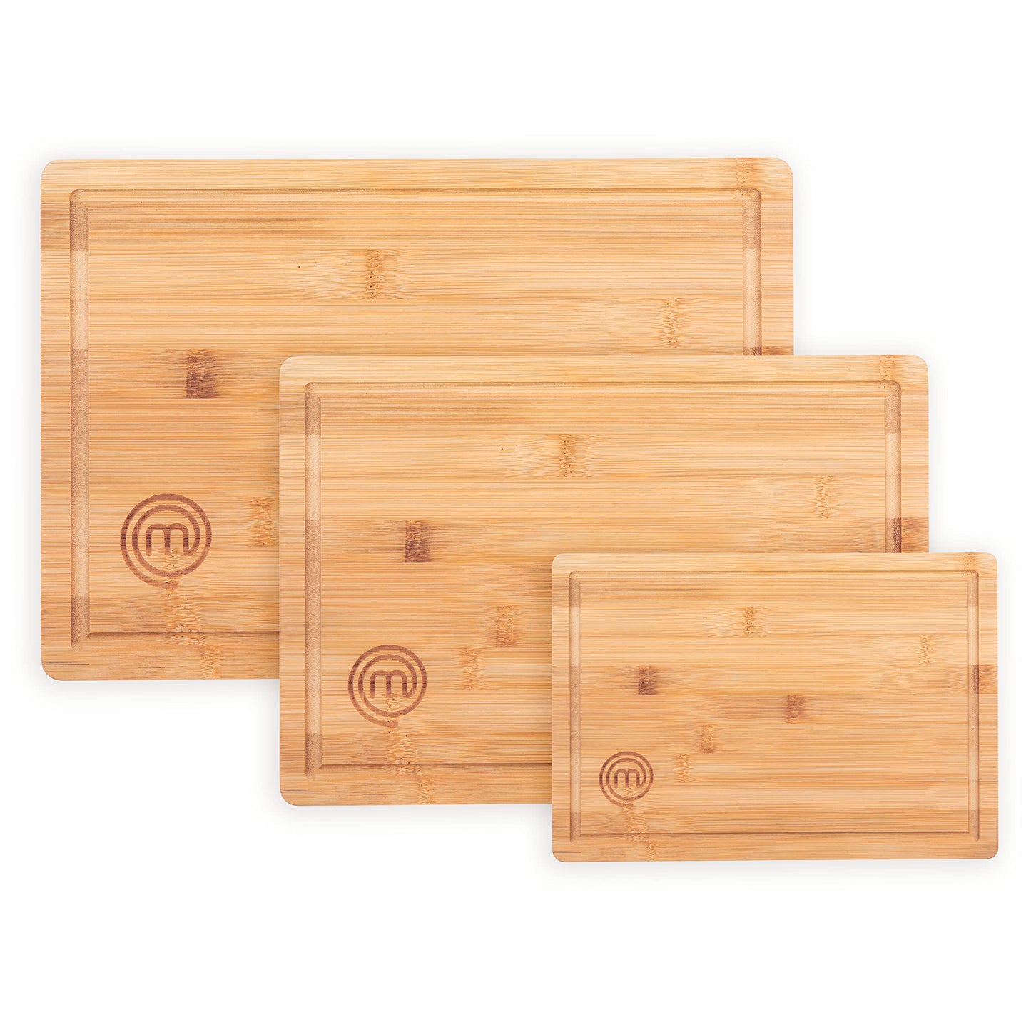 MasterChef Bamboo Cutting Boards for Kitchen, Wooden Cutting Board Set of 3, Natural, Organic & Food Safe Surface, Reversible Large, Medium & Small Wooden Chopping Boards with Juice Grooves