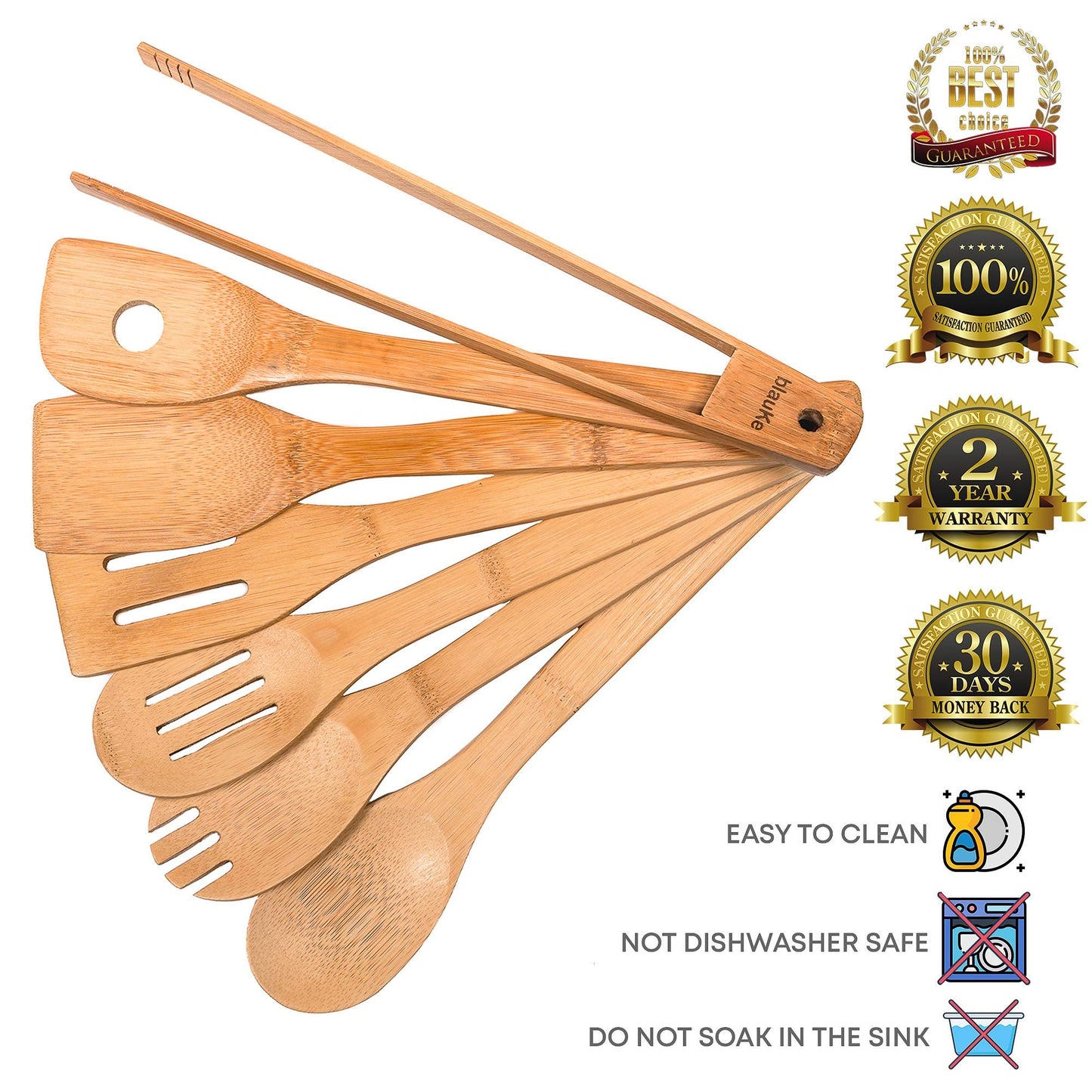 Wooden Spoons for Cooking 7-Pack – Bamboo Kitchen Utensils Set for Nonstick Cookware - Wooden Cooking Utensils Set, Wood Spatula Spoon Tongs