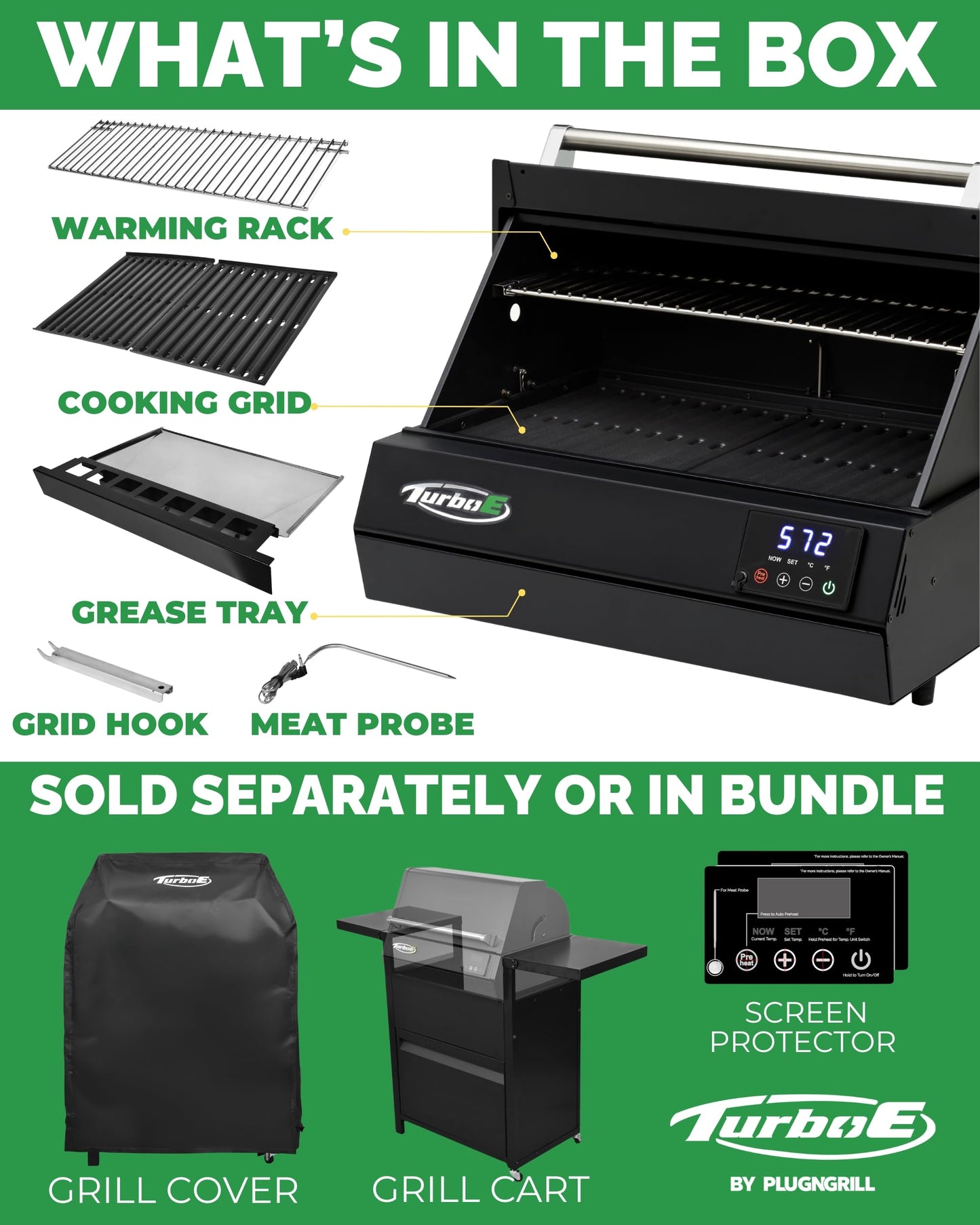 Turbo E Outdoor Electric Grill by PLUGNGRILL - High-Power 1700W Infrared Grill Technology - 24-Inch Smart BBQ Grill with Probe & Digital Display for Precise Cooking & Searing (Turbo E)