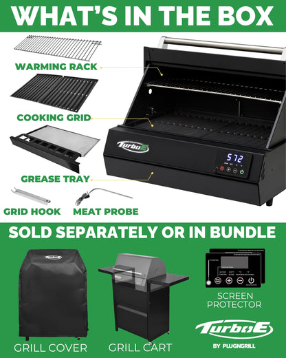 Turbo E Outdoor Electric Grill by PLUGNGRILL - High-Power 1700W Infrared Grill Technology - 24-Inch Smart BBQ Grill with Probe & Digital Display for Precise Cooking & Searing (Turbo E)