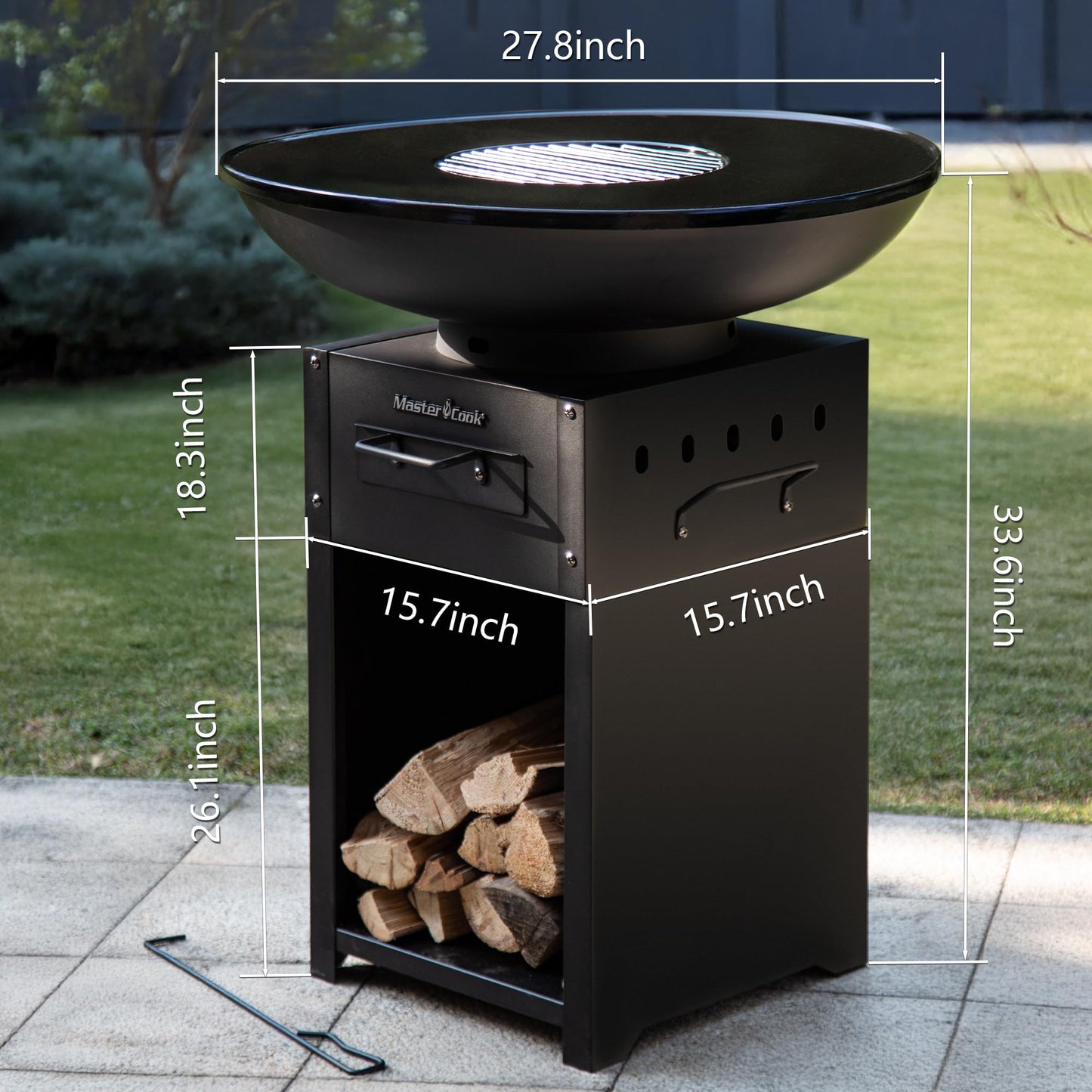 MASTER COOK Plancha Charcoal Grill, Spacious BBQ and Fire Pit Combo, Suitable for Backyard Parties, Camping, and Outdoor, Round