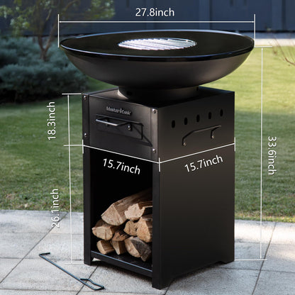 MASTER COOK Plancha Charcoal Grill, Spacious BBQ and Fire Pit Combo, Suitable for Backyard Parties, Camping, and Outdoor, Round