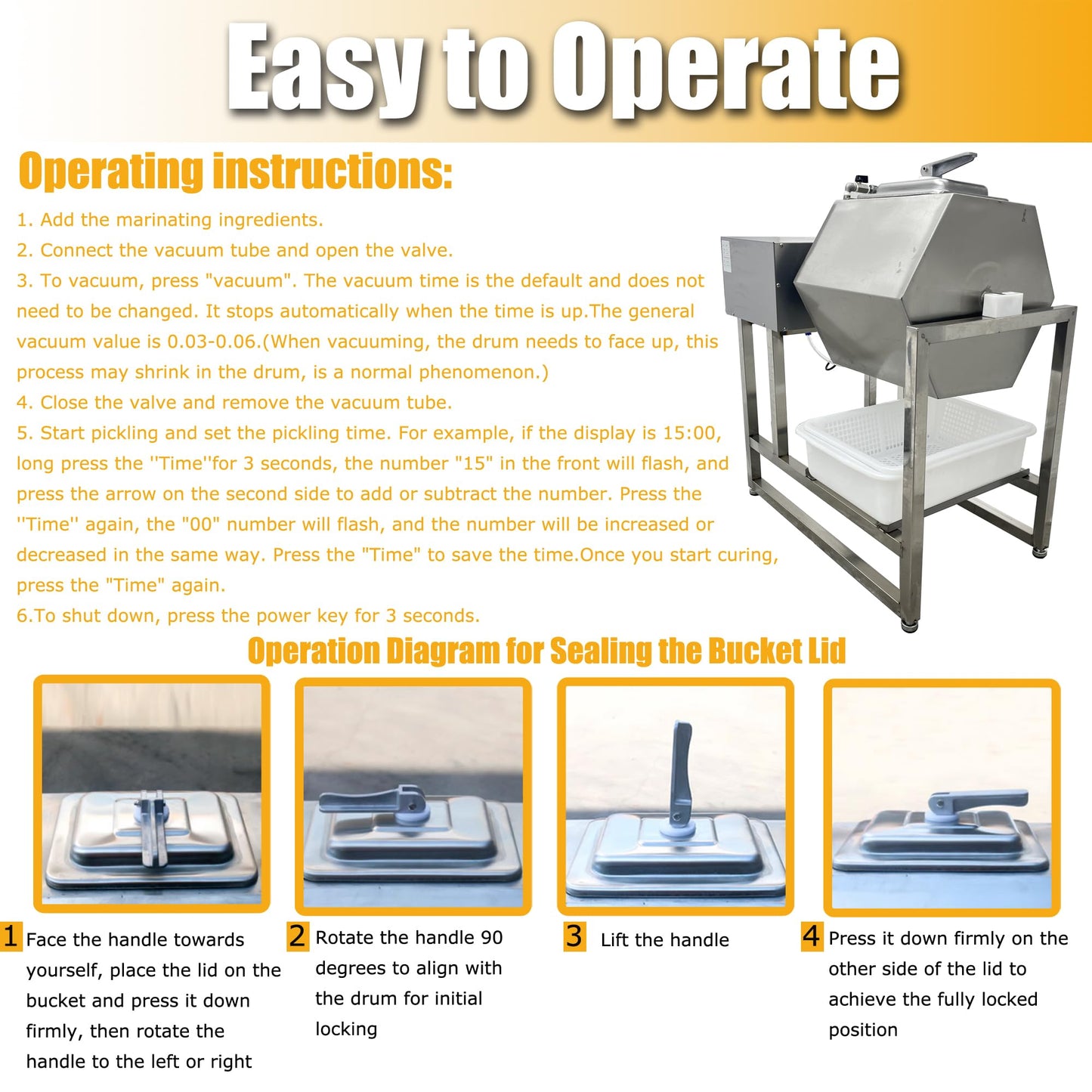 HayWHNKN Vacuum Tumbler Marinator Meat Vegetable Marinating Machine 45L Food Vacuum Marinator Fast Marination Process 110V Meat Pickle Machine 360° Rotation with Timer For Chicken Steak Burger Shop