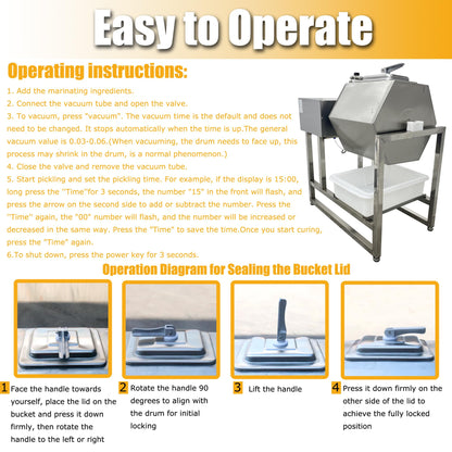 HayWHNKN Vacuum Tumbler Marinator Meat Vegetable Marinating Machine 45L Food Vacuum Marinator Fast Marination Process 110V Meat Pickle Machine 360° Rotation with Timer For Chicken Steak Burger Shop