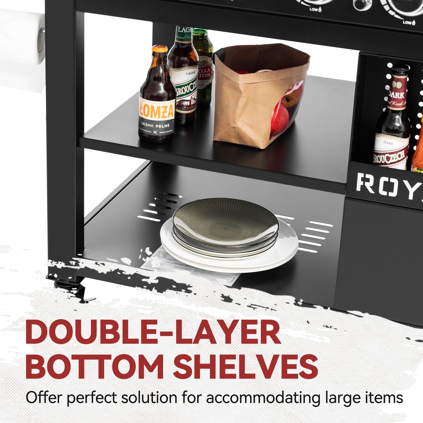 Royal Gourmet GB6000 6 Burner Propane Gas Griddle with Folding Side Tables, 44-Inch Flat Top Grill with Double-Layer Bottom Shelves for Outdoor Party or Backyard Barbecue, Black