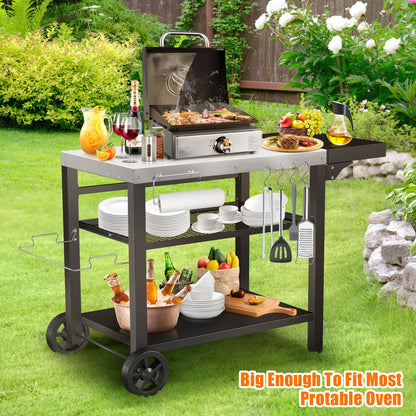 GRILL FORCE Grill Cart, Outdoor Grill Table, Pizza Oven Stand, Three-Shelf BBQ Table, Movable Dining Cart with Drawer, Fits for Ninja Woodfire Grill, Blackstone Griddle,Tabletop Grill