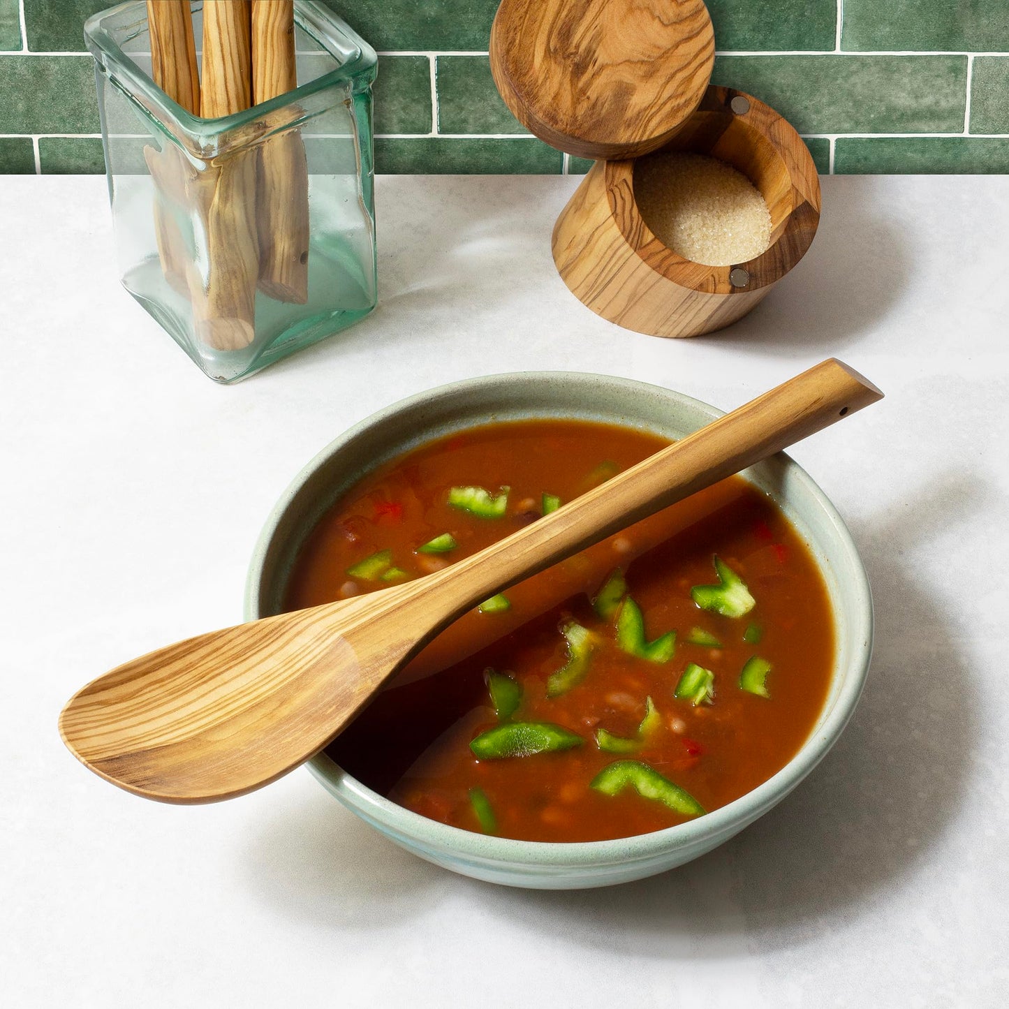 Rock & Branch Olive Wood Cooking Spoon, Wooden Mixing Spoon for Cooking, Safe for Nonstick Cookware, 13" Long