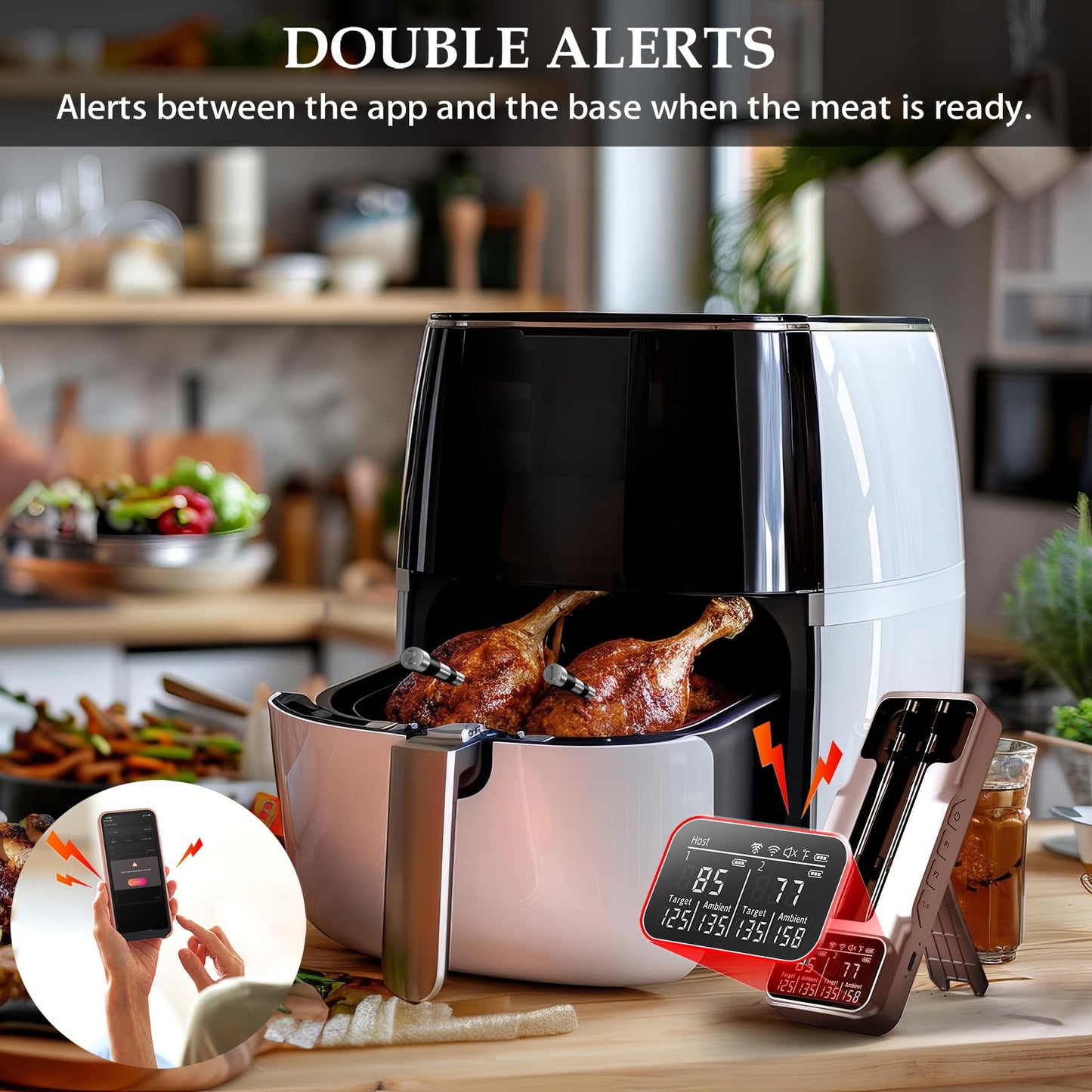 Dual-Probe Wireless Meat Thermometer for Grilling, Smoking, BBQ - Bluetooth Enabled Smart Grill Thermometer with 2 Probes, Digital Food Thermometer, 800ft Long Range,Cooking Thermometer for BBQ/Grill