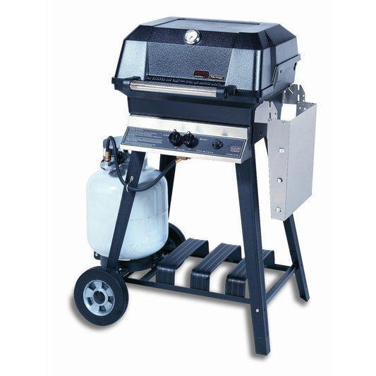Mhp Jnr4dd Freestanding Propane Gas Grill With Stainless Steel Shelves And Searmagic Grids On Aluminum Cart