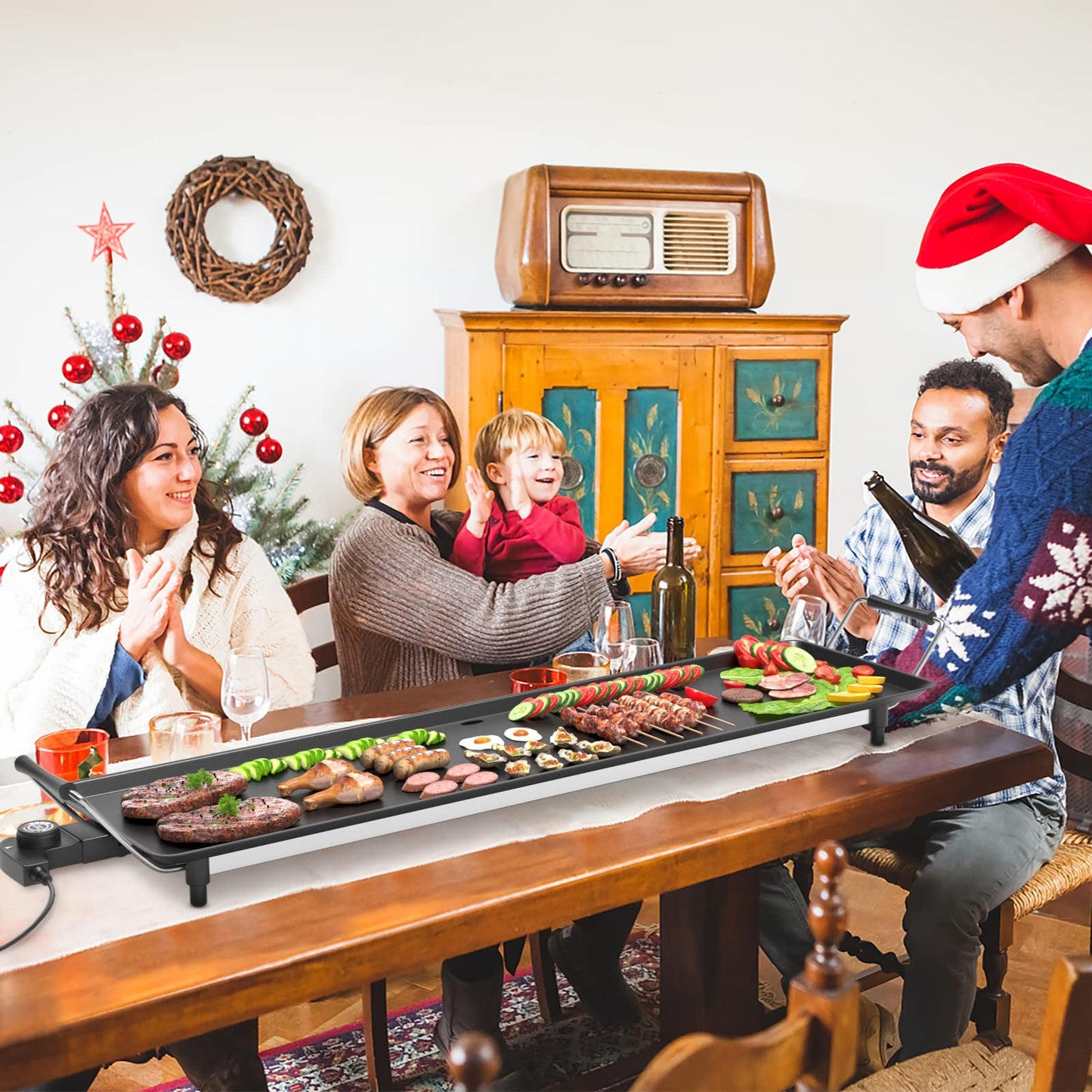 KOTEK 35” Electric Griddle, Nonstick Extra Large Teppanyaki Grill with 5 Adjustable Temperature, Drip Tray, Cool Touch Handles, 2000W Flat Top Pancake Griddle Smokeless for Indoor Outdoor BBQ Party