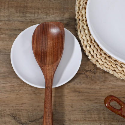 Ptwola Cooking Wooden Spoons Teak Wood Corner Spoon Long Handle Good Grip Ladle Handcraft Heat Resistant Spatula Spoon Tool for Kitchen Non Stick Cookware Baking Serving Mixing Stirring Gravy Utensils