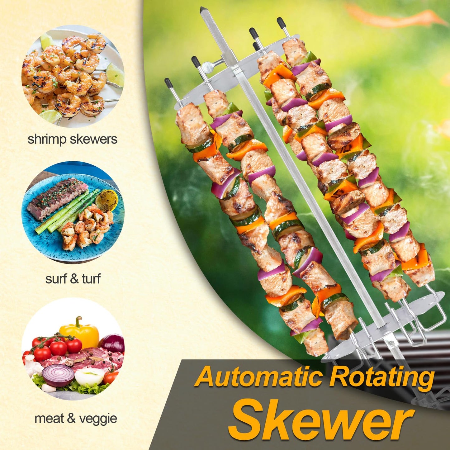 BESTHLS Barbecue Charcoal Grill with Electric Rotisserie Meat Forks & 6-Piece Skewer Set for Outdoor Cooking Camping Hiking Picnics Tailgating Backpacking or Any Outdoor Event