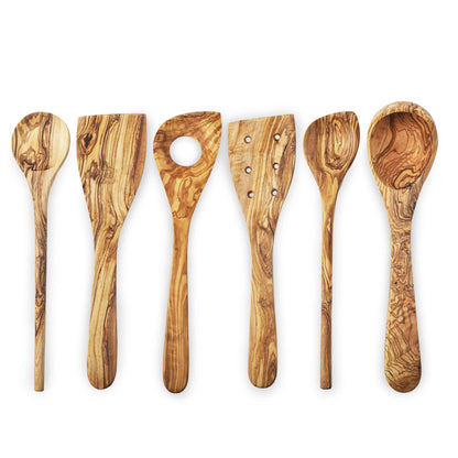 Forest Decor Olive Wood Utensils Set for Cooking - 6pcs Non-stick Handmade Wooden Spatulas for Cookware - Non Scratch Natural Wood Spoons - Premium Wood Ladle - Kitchen Tools & Accessory for Serving