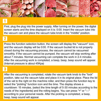 Vdniduir Commercial Vacuum Meat Tumbler Marinating Machine,Hamburger Pickling Machine, for Chicken/Beef/Bacon,Meat & Vegetable