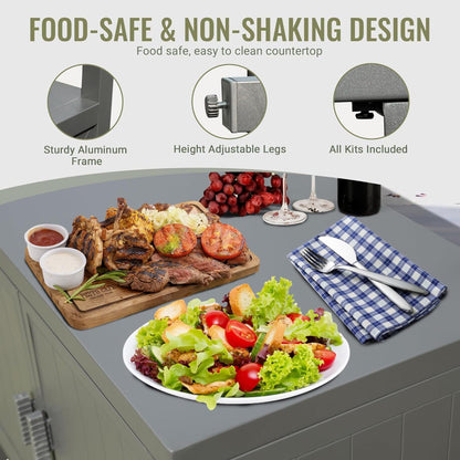YuanDesign Aluminum Outdoor Kitchen Island with Storage & Grill Prep Table - Freestanding BBQ Cabinet with Protective Cover for Deck, Patio