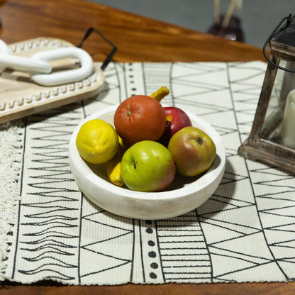 COLLECTIVE HOME - Paulownia Wood Hand Carved Tray, Fruit Snack Holder, Decorative Bowl, Rustic Home Decor Accessories for Coffee Table, Living Room, Wedding Centerpiece, 10" (washed white)