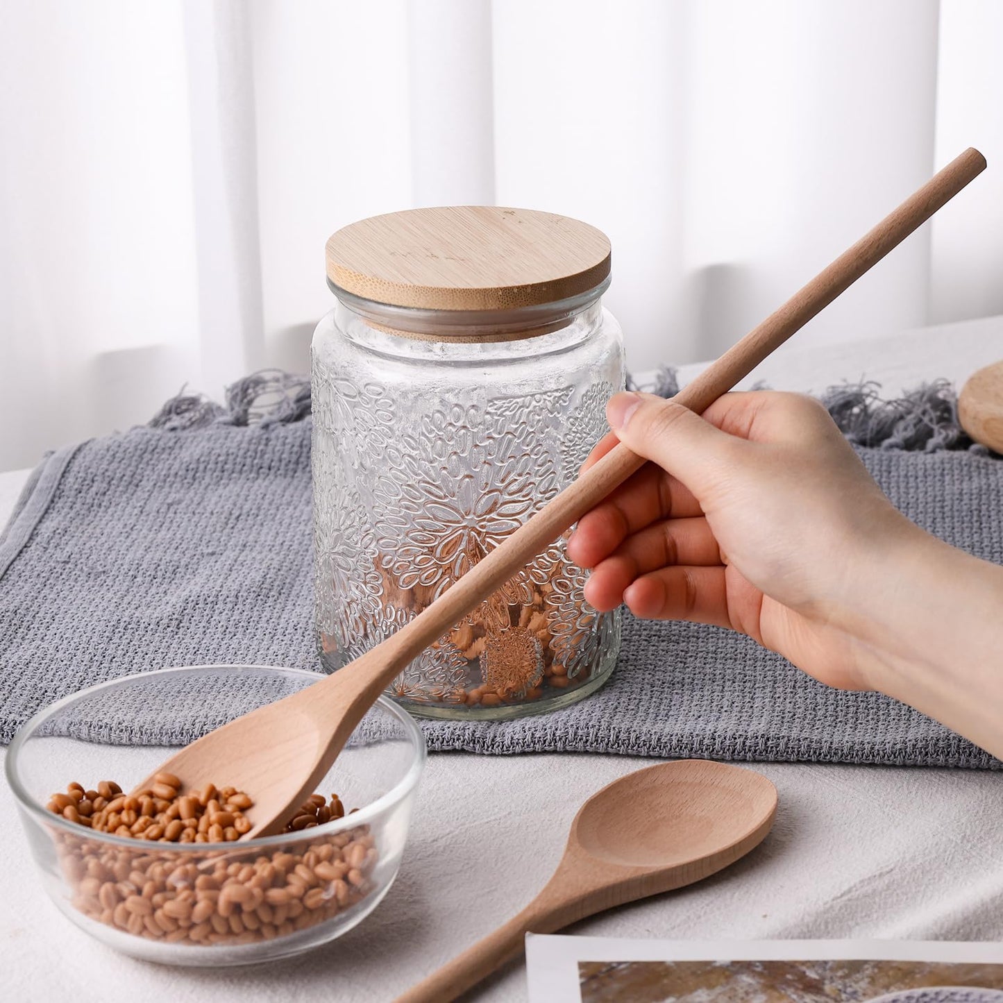 HANSGO Wooden Spoons for Cooking, 10 Inch Mixing Wood Spoon with Long Handle Serving Utensil Set for Kitchen Cooking and Stirring, 3PCS