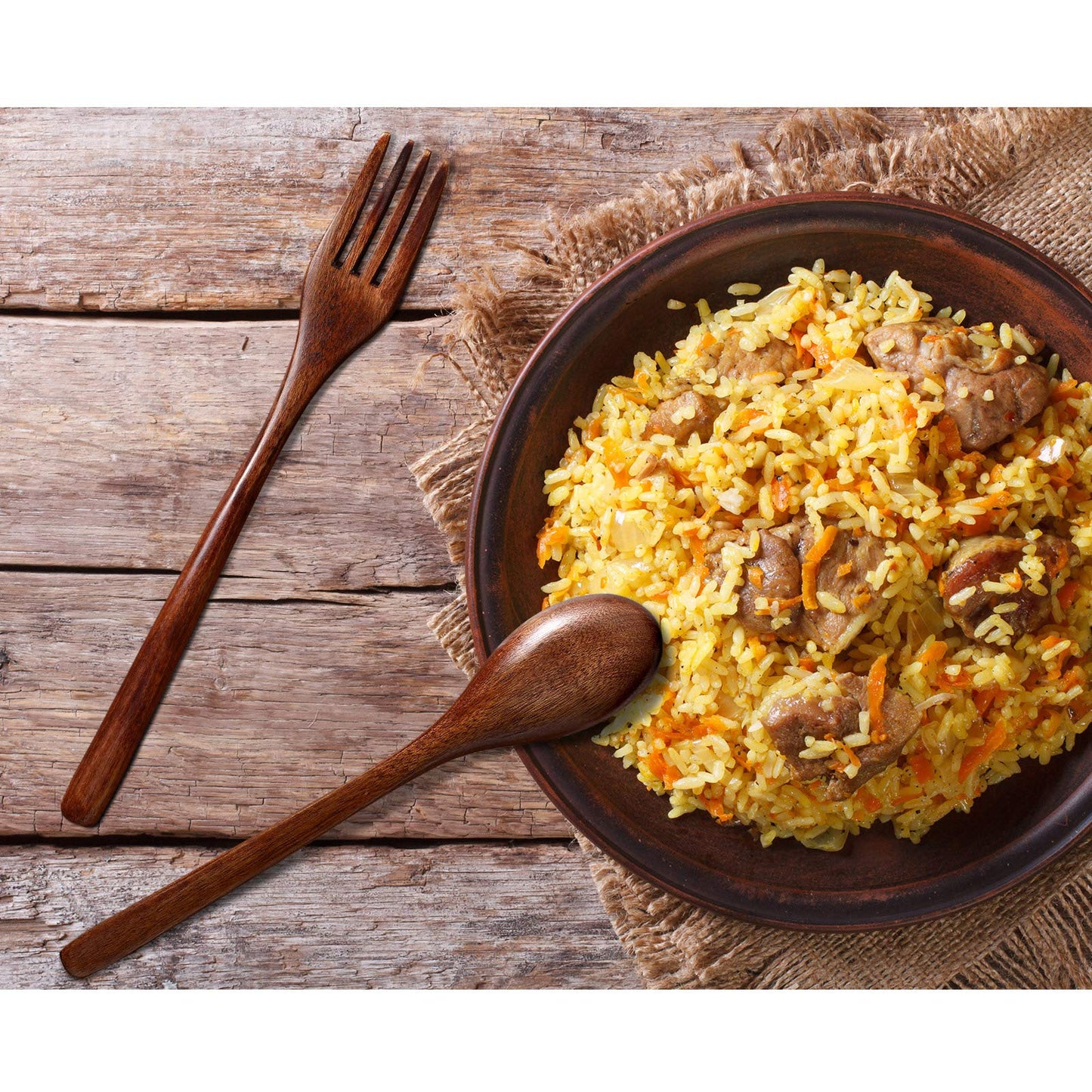 Patelai Wooden Spoons Forks Set Wood Dinner Utensil Set Reusable Flatware Tableware Set Handmade Natural Cutlery Set Includes Wood Spoon Fork for Cooking Stirring Eating