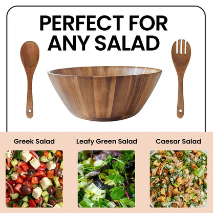 SPICK SPAN Wooden Bowl - Serving Bowl for Salads, Soups, Fruits, and Snacks, Acacia Round Bowls for Dinning Table and Coffee Table Centerpiece, Brown