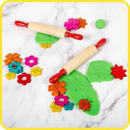 READY 2 LEARN Mini Wooden Rolling Pins - Set of 6-7.25 inches - Turning Handles - Rollers for Kids' Dough, Crafts, Imaginative Play