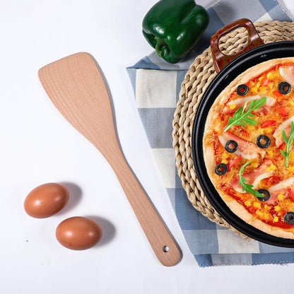 Wanmu 2 Pcs Wooden Spatulas for Cooking, 13 Inches Flat Beech Turner, Wooden Cooking Utensils, Long Handle Scraper, Non Scratch Wok Spatula for Kitchen Non Stick Cookware