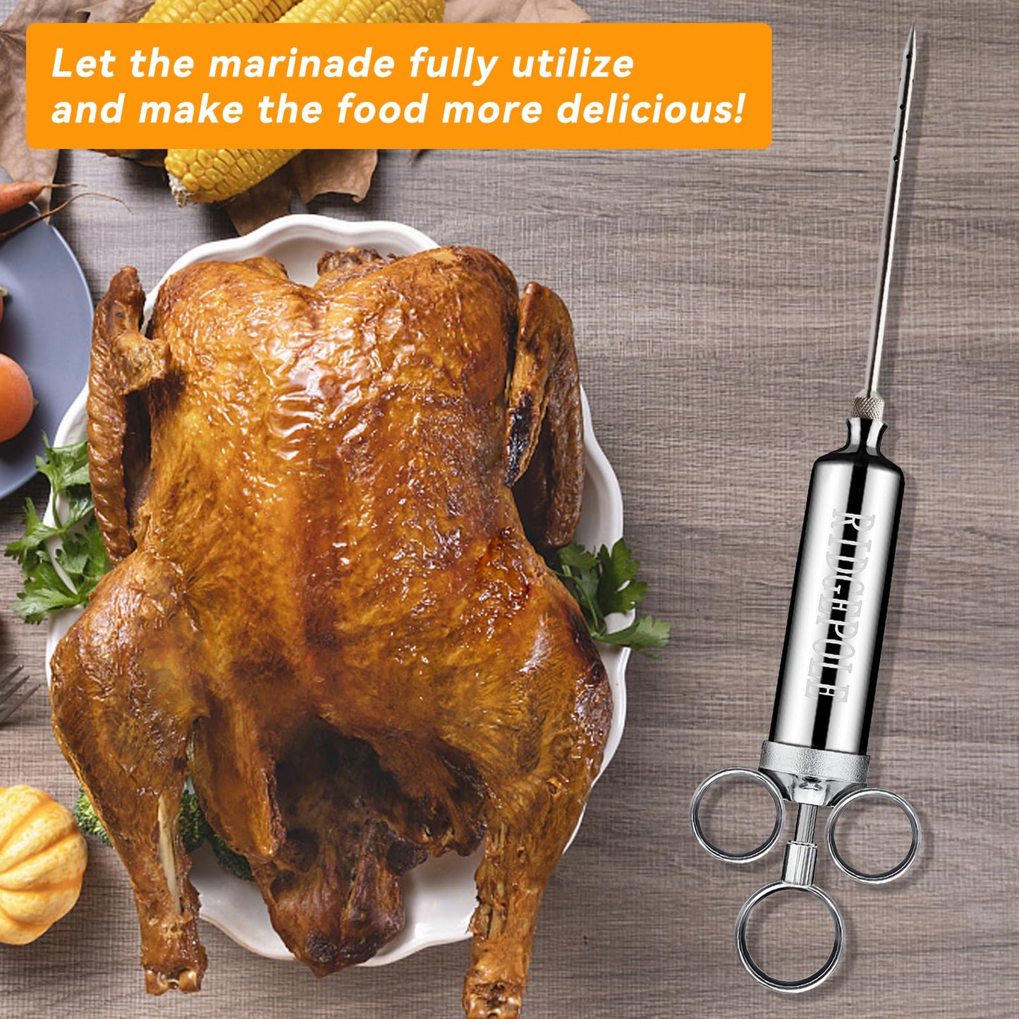 RIDGEPOLE Meat Injector, Marinade Injector with 3 Marinade Needles,Seasoning Injector, Turkey Injector Syringe，2-OZ Large Capacity, All Stainless Steel 2024 UPDATE
