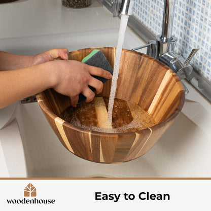 Wooden Bowls, Wooden Salad Bowl Set of 3 - Round Design Large Salad Bowl Set for Serving, Handmade, Durable and Stylish Natural Wood Dining Accessory by Woodenhouse