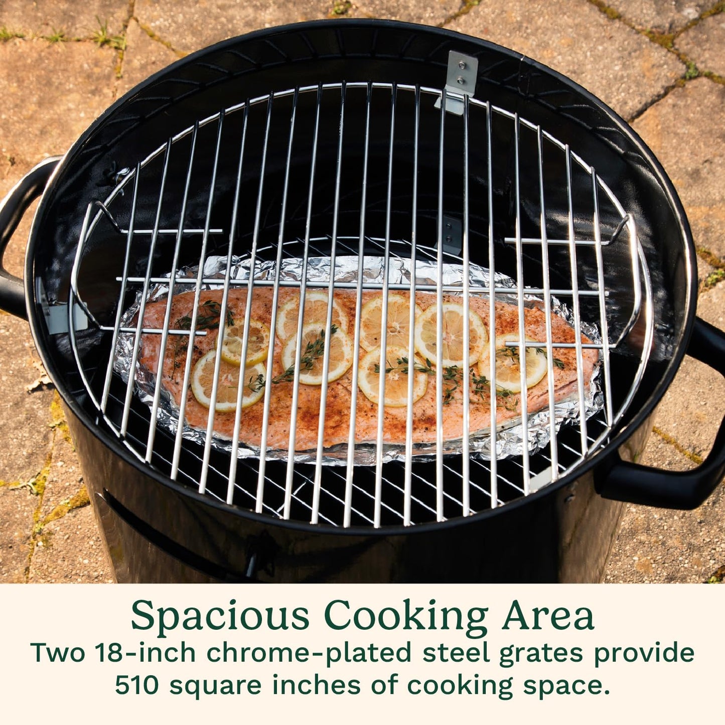 Cuisinart 18” Vertical Charcoal Smoker, Integrated Thermometer, Water Bowl and Dual Vents Perfect for Smoked Brisket, Chrome Plated Grates Smoker Grill for BBQ, Camping, Tailgates