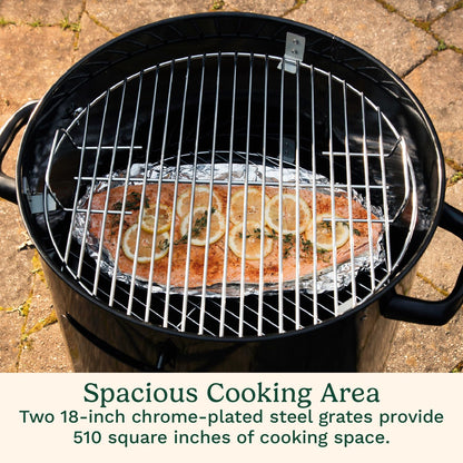 Cuisinart 18” Vertical Charcoal Smoker, Integrated Thermometer, Water Bowl and Dual Vents Perfect for Smoked Brisket, Chrome Plated Grates Smoker Grill for BBQ, Camping, Tailgates