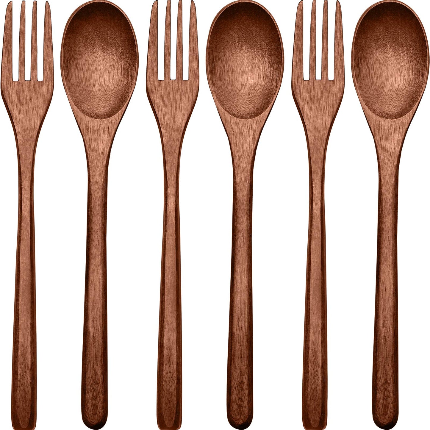 Patelai Wooden Spoons Forks Set Wood Dinner Utensil Set Reusable Flatware Tableware Set Handmade Natural Cutlery Set Includes Wood Spoon Fork for Cooking Stirring Eating