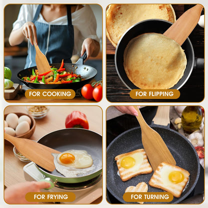 Wooden Spatula Fish Spatula Egg Wood Flipper Turner Non Stick Wood Cooking Kitchen Utensil Flat Wooden Kitchen Wok Spatul for Mixing Frying Fish Egg Cooking Wok
