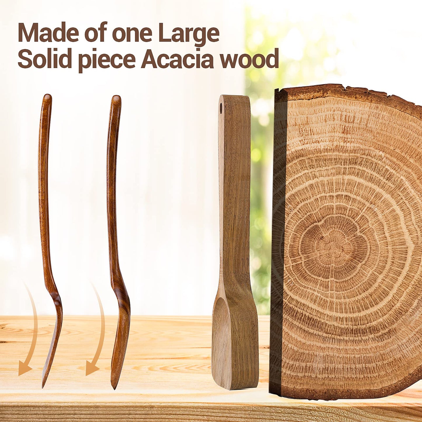 TANAAB Kitchen Wooden Spoons Utensils Set for Cooking, 5 Piece Acacia Wood Spoon Cooking Utensils Apartment Essentials Wooden Turner Spoon Spatula Kitchen Set for Nonstick Cookware (5-pieces-set)