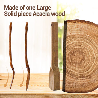 TANAAB Kitchen Wooden Spoons Utensils Set for Cooking, 5 Piece Acacia Wood Spoon Cooking Utensils Apartment Essentials Wooden Turner Spoon Spatula Kitchen Set for Nonstick Cookware (5-pieces-set)