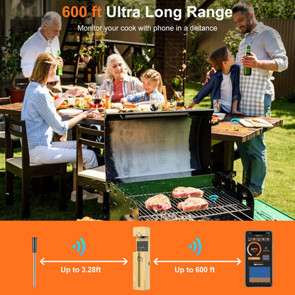 Wireless Meat Thermometer Bluetooth: with Ceramic Probe for Grilling/Cooking/BBQ - Waterproof Digital Oven Food Thermometer, 600Ft Range & Smart App Compatibility iOS/Android/Air Fryer