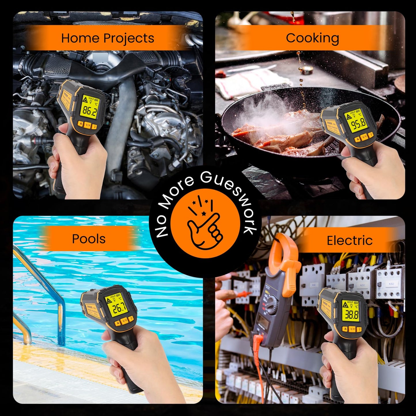 Infrared Thermometer Digital Temperature Gun Laser Meat Thermometer for Cooking, Food, Pizza Ovens, Grilling, Engine, Candy, Laser Griddle, Indoor HVAC Refrigerator Tool -58°F to 1112°F (-50℃~600℃)