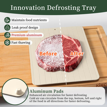 Kikcoin Bamboo Cutting Board Set with Defrosting Tray, Wood Cutting Boards for Kitchen with Deep Juice Grooves & Built-in Organizer Meal Prep Charcuterie& Chopping Board for Meat, Vegetables and Bread