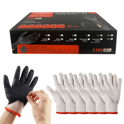 ZFYOUNG BBQ Gloves 6 Cotton Glove Liners and 100 Disposable Nitrile Gloves,Washable Cotton Liners Powder Latex Free Nitrile Gloves,Applies to Cooking Baking Grilling.