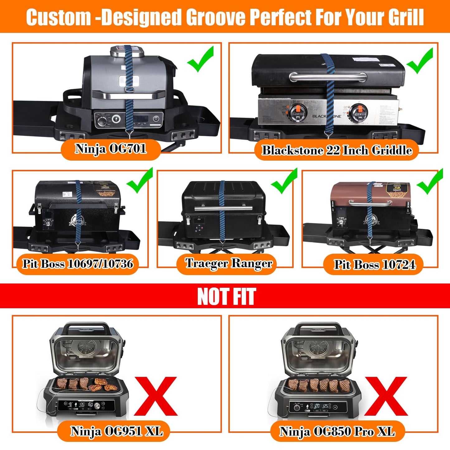GRILL FORCE Portable Grill Cart for Ninja OG701 OG751, Collapsible Outdoor Grill Stand for Ninja Woodfire Grill, Fits Ninja OG700 Series, Traeger Ranger,Pit Boss 10697/10724 and 22" Blackstone Griddle