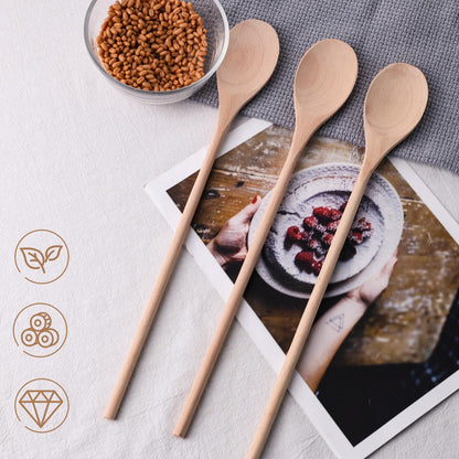 HANSGO Wooden Spoons for Cooking, 10 Inch Mixing Wood Spoon with Long Handle Serving Utensil Set for Kitchen Cooking and Stirring, 3PCS