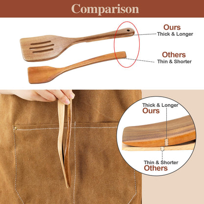 ROSOS Wooden Cooking Utensils, 6 Pieces Natural Acacia Wooden Spoons For Cooking with Non Stick & Heat Resistant Design, Wooden Kitchen Utensil Set with Hanging Hole for Stirring, Mixing, Cooking