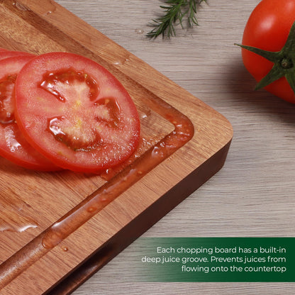 Acacia Wood Cutting Boards for Kitchen, Solid Wooden Cutting Board Set of 3, Charcuterie Board, Large Chopping Board for Meat, Cheese, Fruit, Vegetables