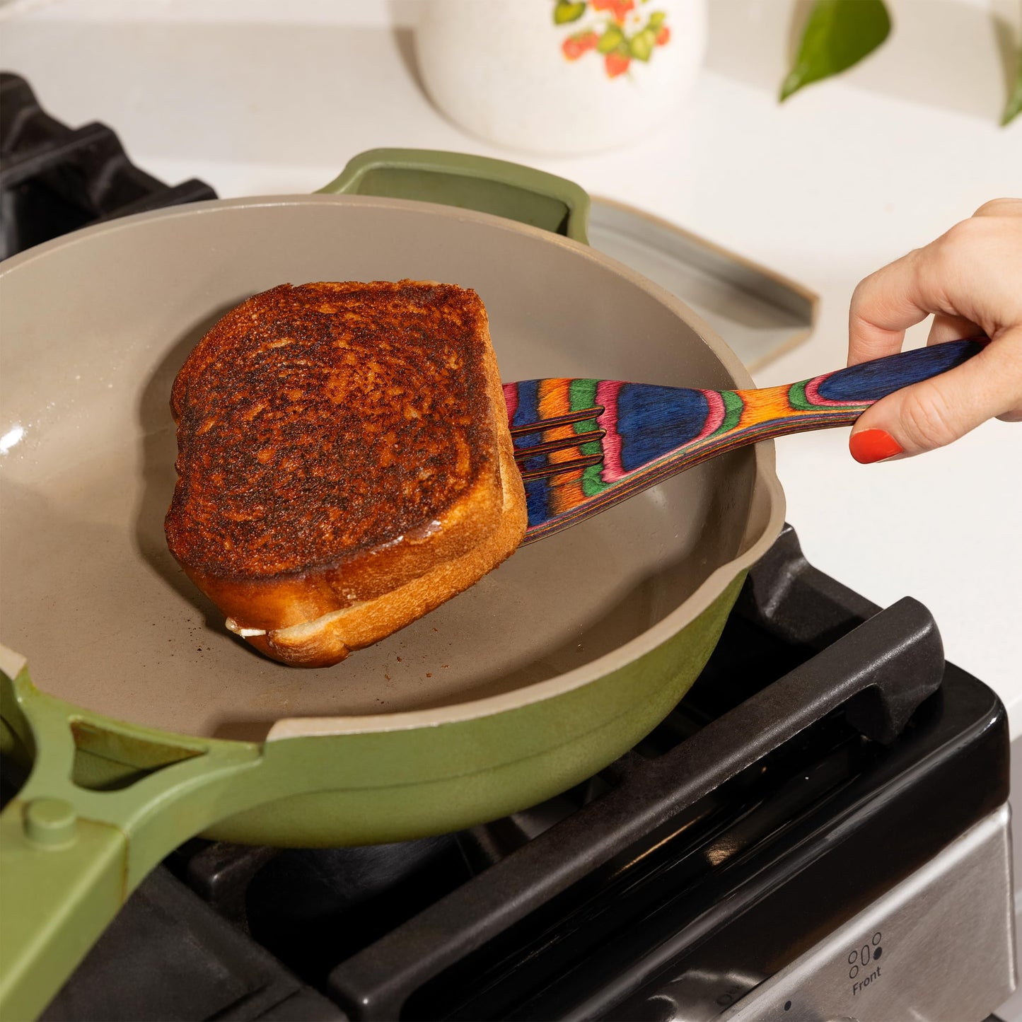 5pc Wood Cooking Utensils Set - Wooden Spoons for Cooking – Pakka Wood Utensils for Cooking and Serving – Comfortable Grip and Non Stick (Blue Rainbow)