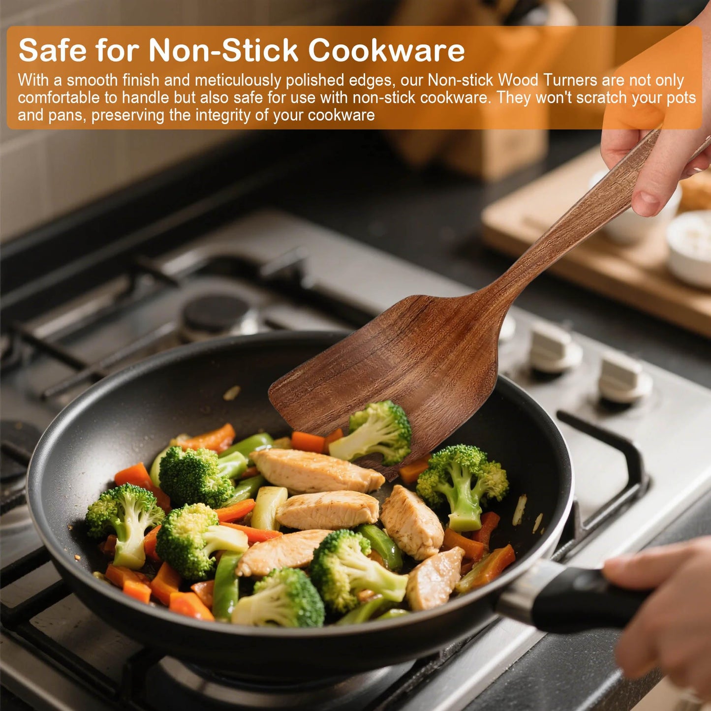 Wooden Spoons for Cooking, Teak Spatulas for Kitchen Use -Wooden Cooking Utensils Set of 4 for Nonstick Pans & Cookware – Sturdy& Heat Resistant, Includes Solid/Slotted Spatulas and Spoons