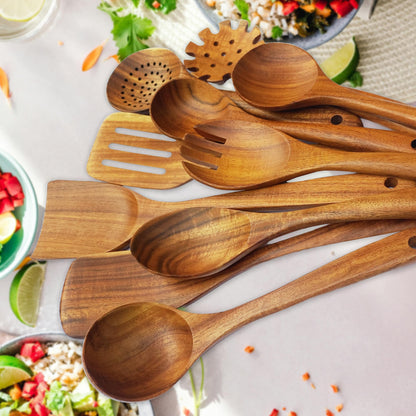 Premium Wooden Spoons for Cooking, 10 Pcs Wooden Cooking Utensils Set - Wooden Utensil Set for Nonstick Pans & Cookware - Sturdy, Lightweight & Heat Resistant