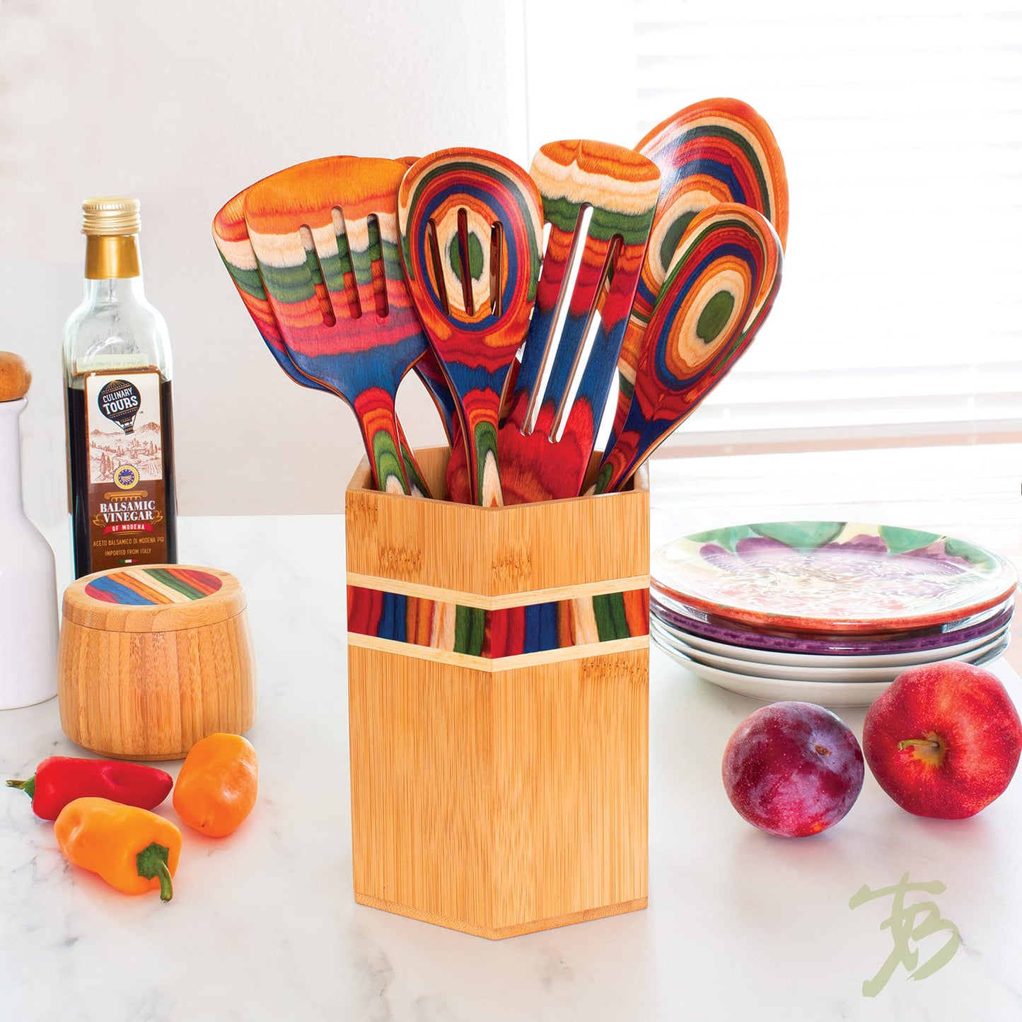 Totally Bamboo Baltique Marrakesh Collection Kitchen Utensil Holder, Large Cooking Utensil Crock for Countertop