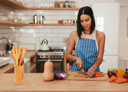 RoyalHouse Wooden Kitchen Utensils Set, 7 Piece Bamboo Cooking Tools and Holder Cooking Spoons and Spatulas, Kitchen Tools, Wood Tool Utensil Sets for Nonstick Pan and Cookware