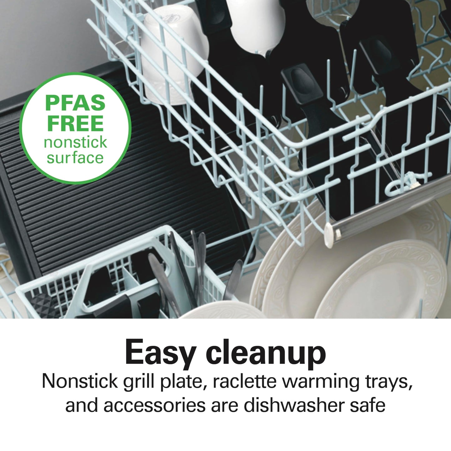 Hamilton Beach Electric Indoor Raclette Table Grill, 200 sq. in. PFAS-Free Nonstick Griddle Serves up to 8 People for Parties and Family Fun, Includes 8 Warming Trays, Black (31612MN-MX)