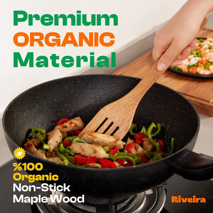 Riveira Walnut Wooden Spoons for Cooking Set of 6 – Natural Walnut Wooden Cooking Utensils, Spatula, Spoon - Premium Quality Utensil Set for Non-Toxic Cooking