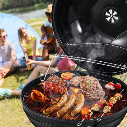 22-inch Charcoal Kettle Grill Set of 31, HaSteeL 2 Layer Grilling Racks Outdoor BBQ Grill, Heavy Duty Large Enameled Grills with Grilling Accessories for Camping Backyard Picnic, Barbecue Spatula