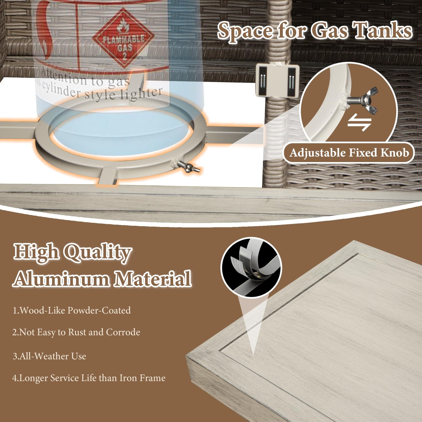 Domi Patio Bar Table, Outdoor Aluminum PE Wicker Bar Cart with Cabinet, All Weather Use Storage Patio Cabinet for Patio Kitchen or Bar Cart, Wood Grain